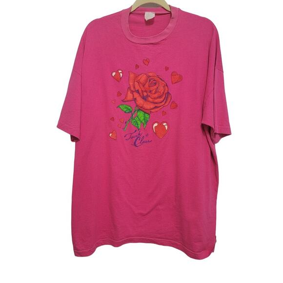 VTG T-Shirt Valentines Rose and Hearts Touch of Class Magenta Pink Oversize Tee - Picture 1 of 7